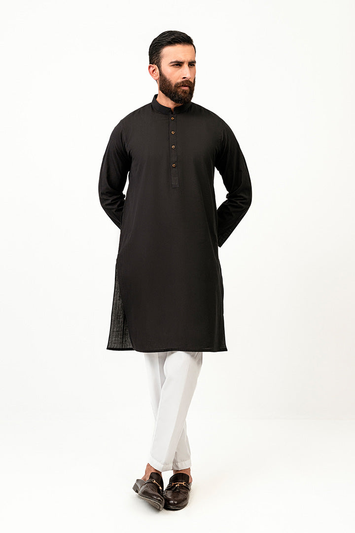 Solid Weave Black Kurta