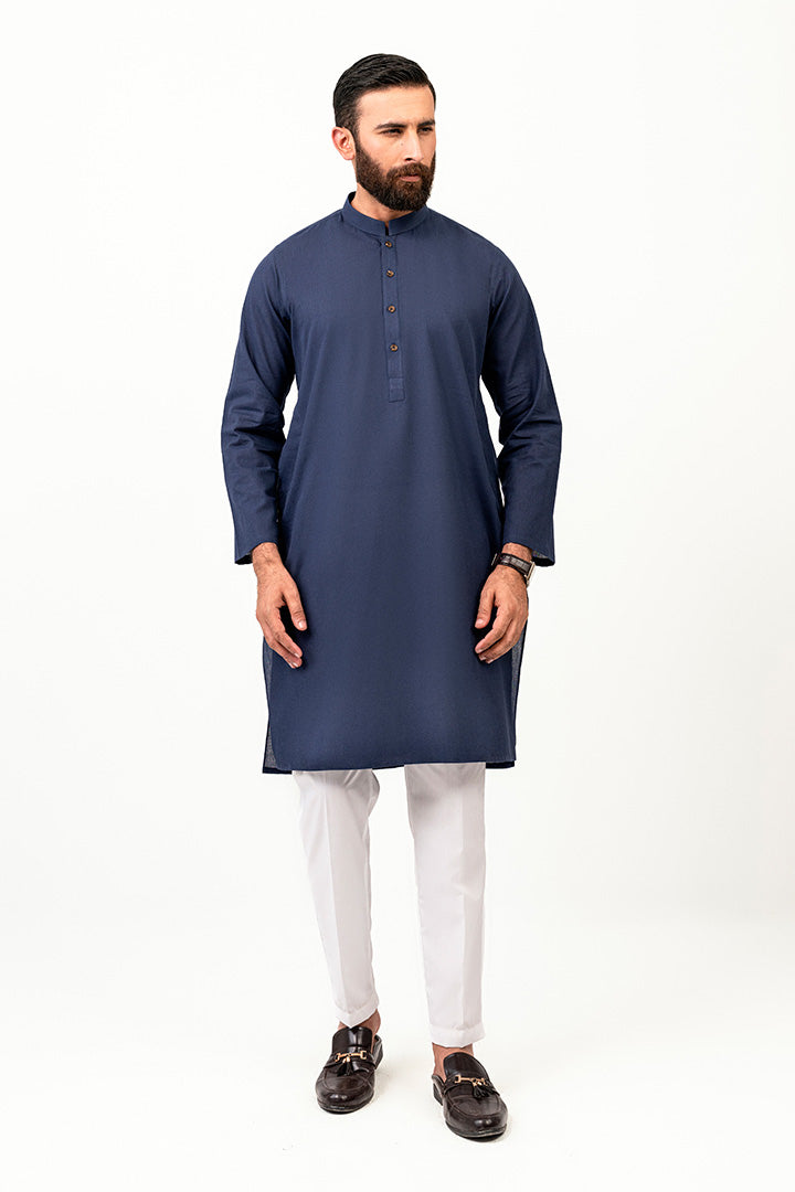 Solid Weave Navy Blue Kurta