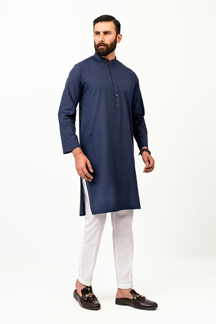 Solid Weave Navy Blue Kurta