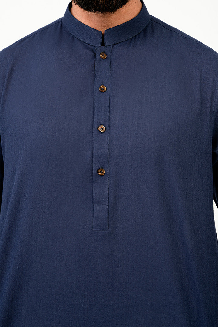 Solid Weave Navy Blue Kurta