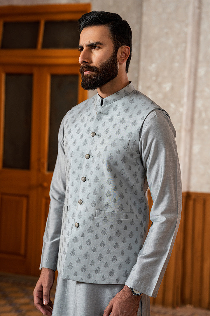 Dayan Jamawar Cloud Grey Waistcoat