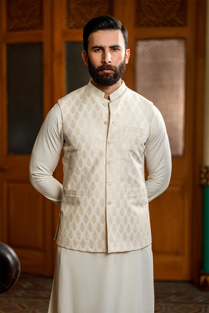 Dayan Jamawar Cream Waistcoat