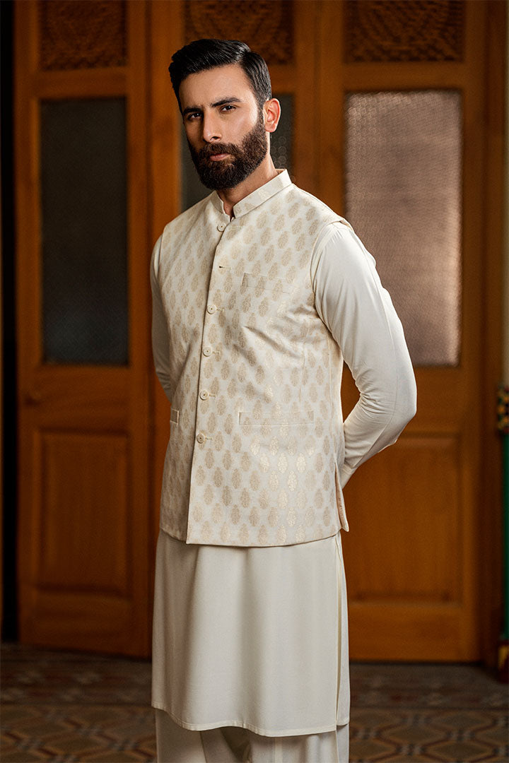 Dayan Jamawar Cream Waistcoat