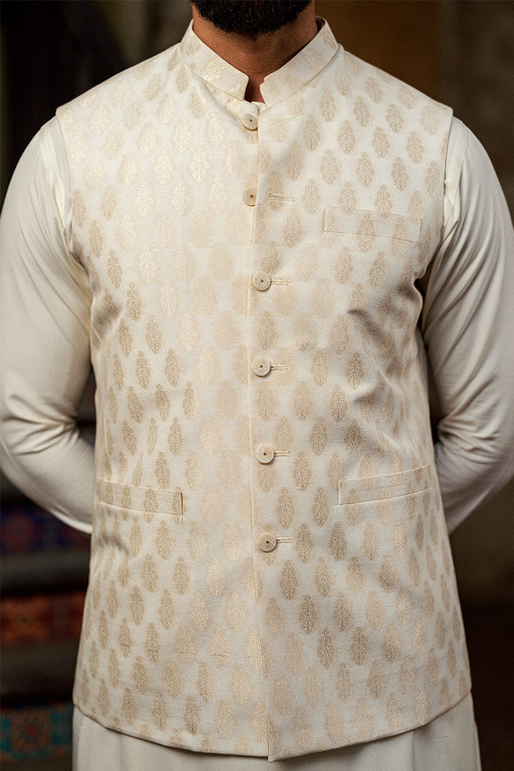 Dayan Jamawar Cream Waistcoat