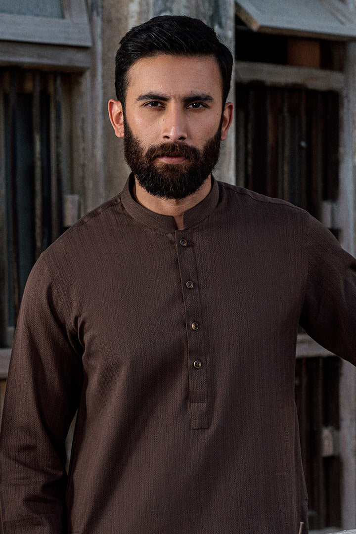 Loom choclate brown kurta