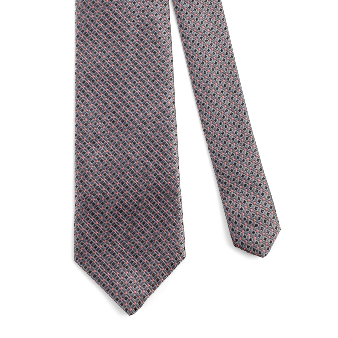 Men's Premium Check Pattern Grey Satin Tie