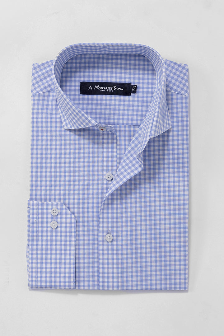 Light Blue Plaid Check Formal Shirt