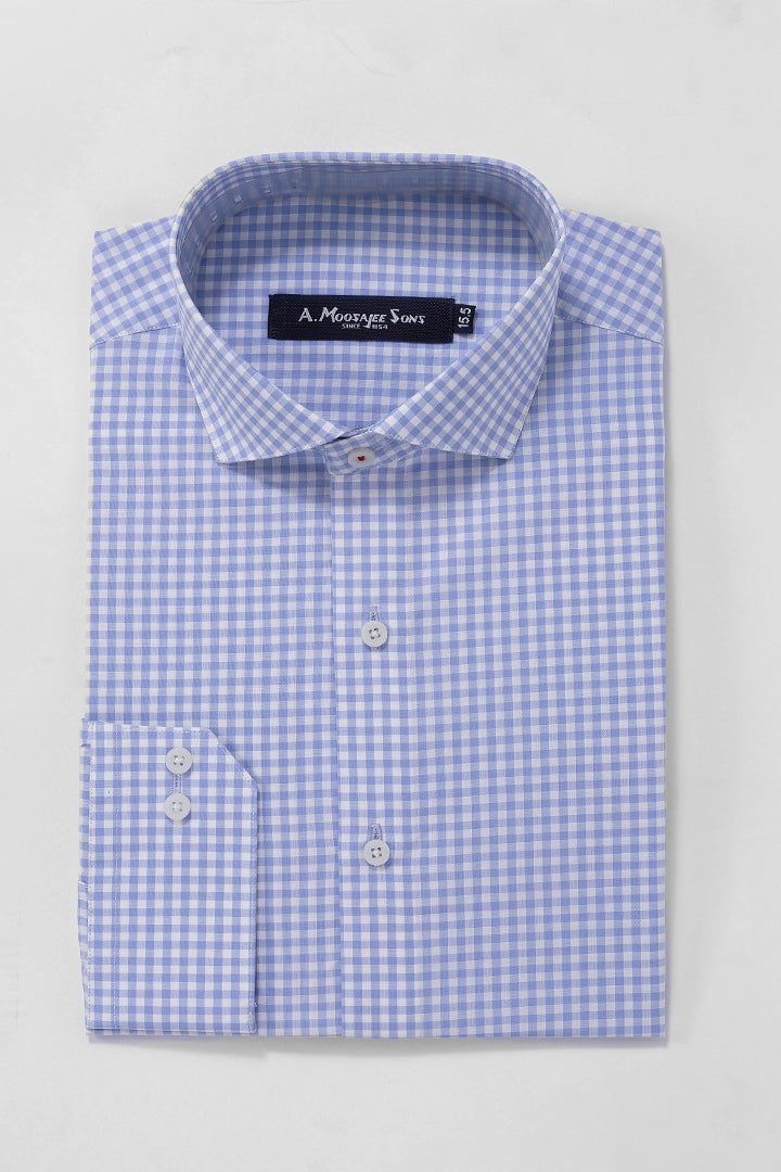 Light Blue Plaid Check Formal Shirt