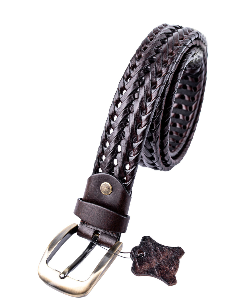 Classic Braided Dark Brown Leather Belt
